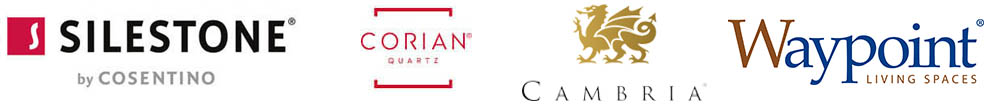 logo partners of Silestone by Cosentino, Corian Quartz, Cambria, Waypoint Living Spaces
