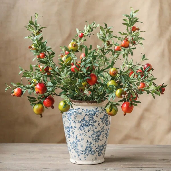 Big Fruit Faux Pomegranate Stem 32 Tall