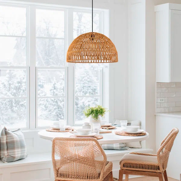 Brown Black Burket 1 Light Bohemian Woven Rattan Pendant