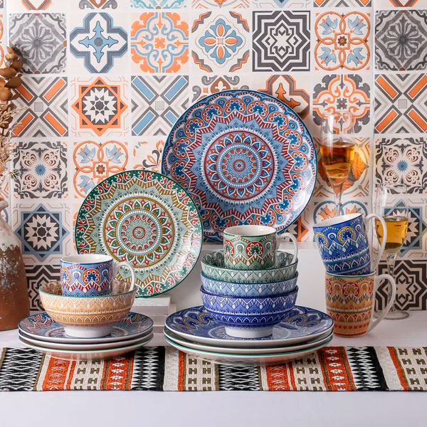 Mandala 16 Piece Porcelain China Dinnerware Set Service for 4
