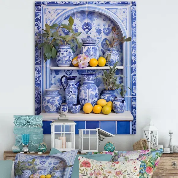 Mediterranean Tile Still Life Kitchen III Boho Pottery Wall Art Decor