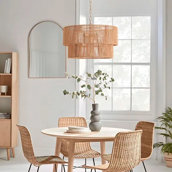 Yellow 5 Lights Hand Woven Rattan Pendant Light